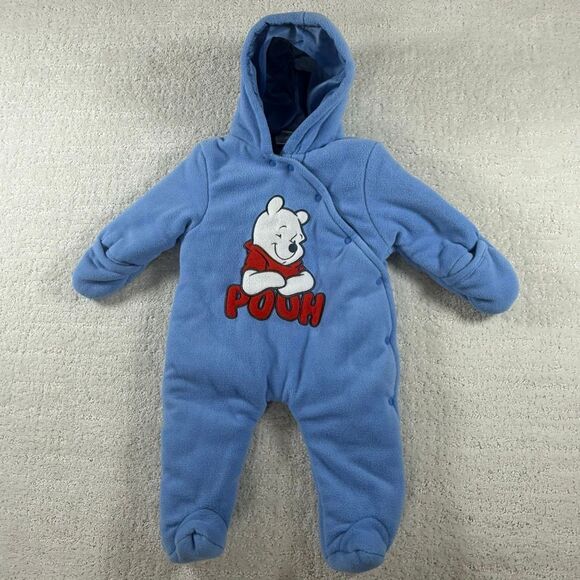 Disney Pooh Bear Blue Fleece Winter Coverall With Snaps - Infant US 3-6 Months - Picture 1 of 8